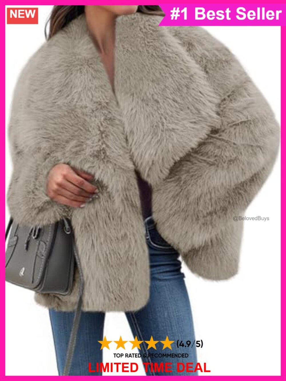 Faux Fur Cropped Coat Long Sleeve Snap Button Winter Jacket